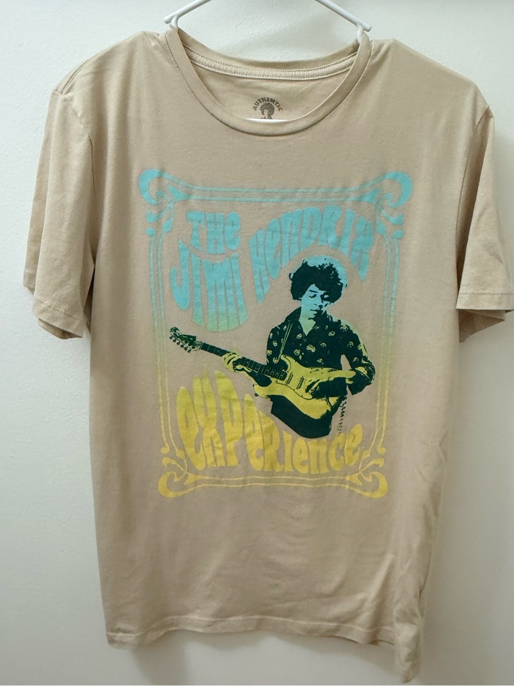 Men's Beige Graphic T-Shirt with Blue and Yellow Print Jimi Hendrix